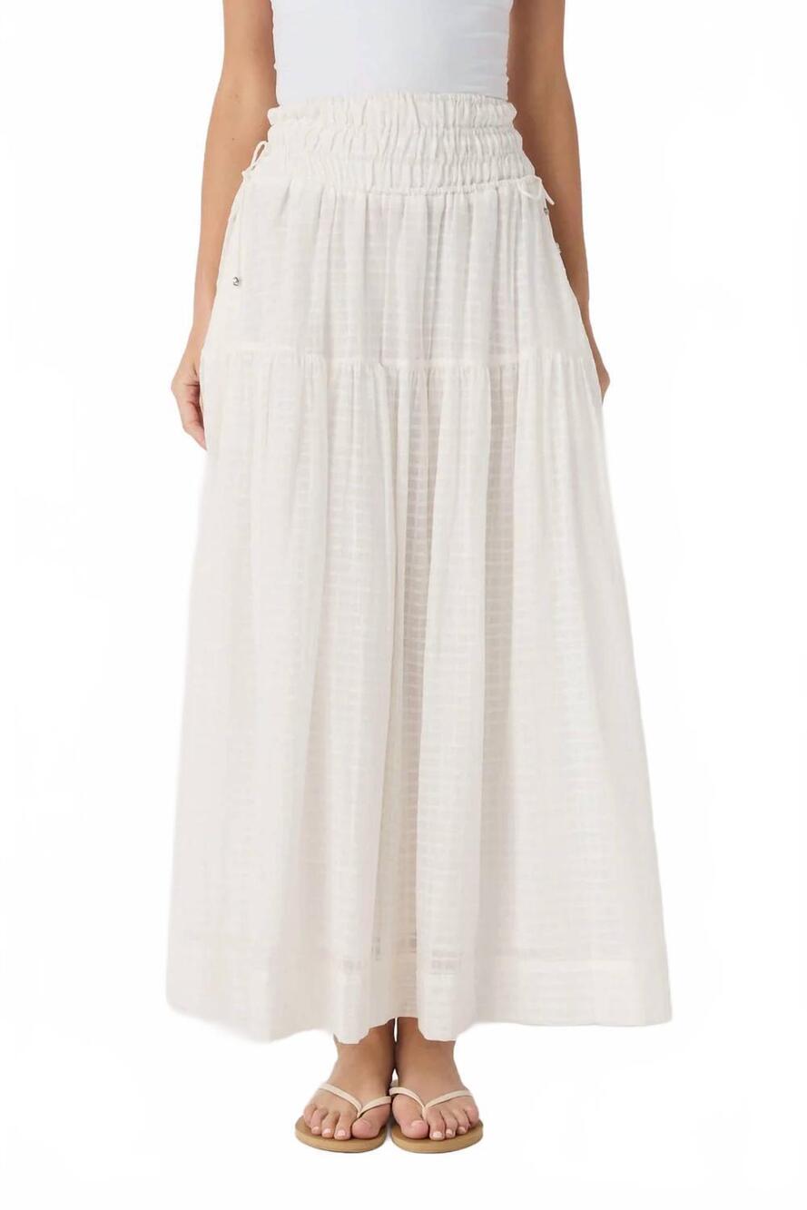 NEW ELAN side tassel textured maxi skirt in off white